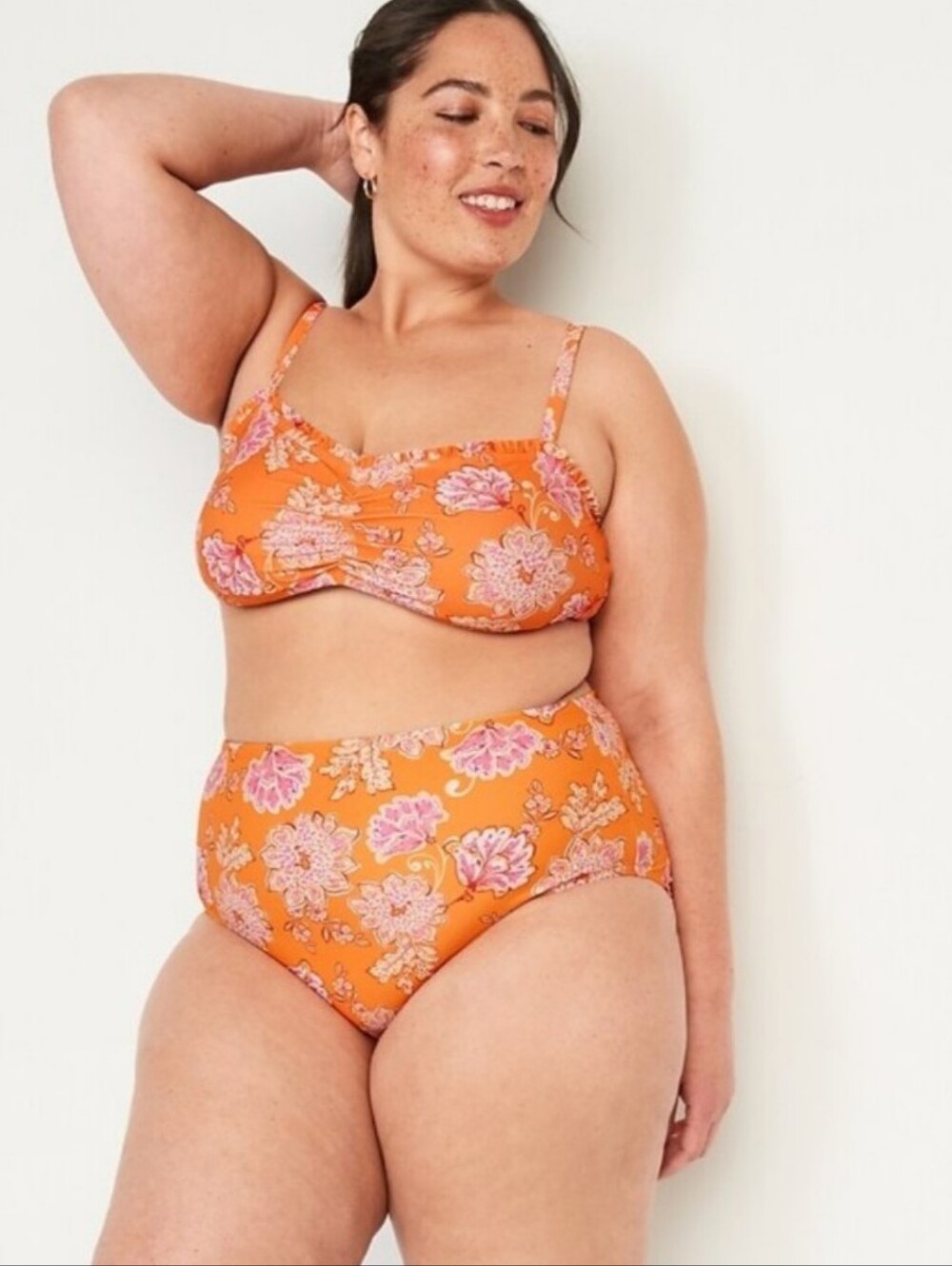 Women’s Orange Floral 2 Piece Swimsuit 2 Piece Bikini Plus Size 2X 3X Swimsuit